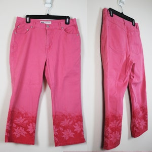 Vintage 2000s Pink Tropical Capri Pants, Size Large image 1