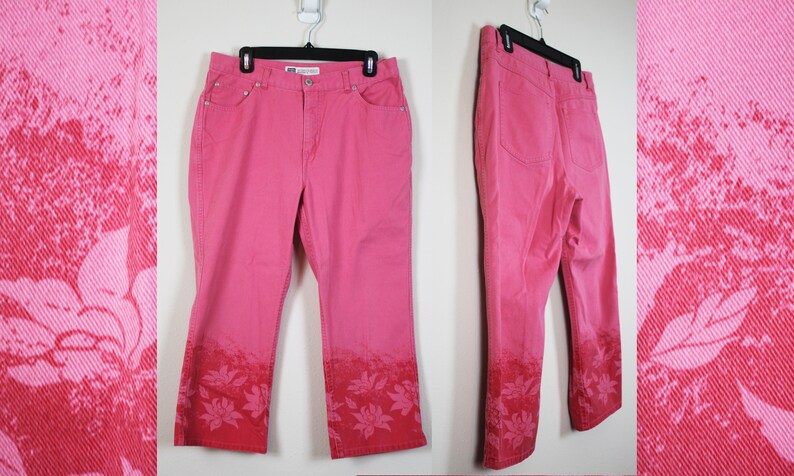 Vintage 2000s Pink Tropical Capri Pants, Size Large image 1