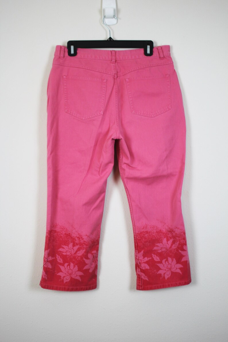 Vintage 2000s Pink Tropical Capri Pants, Size Large image 4