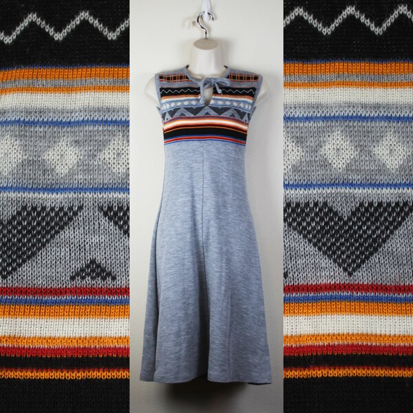 Vintage 1970s Geometric Tank Dress, Size Small