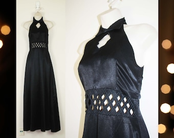 Vintage 1990s / 2000s Black Cut-Out Formal Dress, Size Extra Small