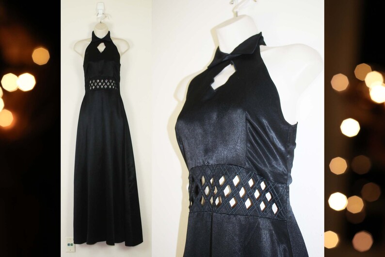 Vintage 1990s / 2000s Black Cut-Out Formal Dress, Size Extra Small image 1