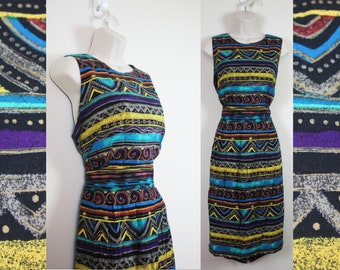 Vintage 1990s Artsy Tank Dress, Size Large / Extra Large