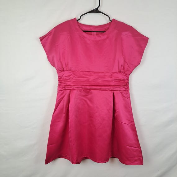 navy blue dress for baby girl Hot Pink Silk Dress Mini Dress Shift Dress 90s Short Sleeve Vintage 1990s Simple Plain Minimalist Normcore Small 6 Petite main image 0
