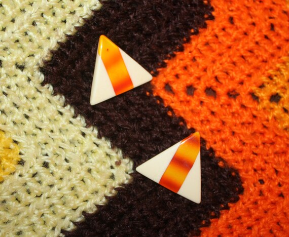 Vintage 1980s Orange Triangle Earrings - image 1