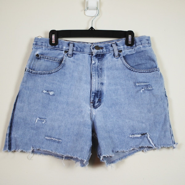 Vintage 1990s Destroyed High Waist Denim Shorts, Size 33 Waist