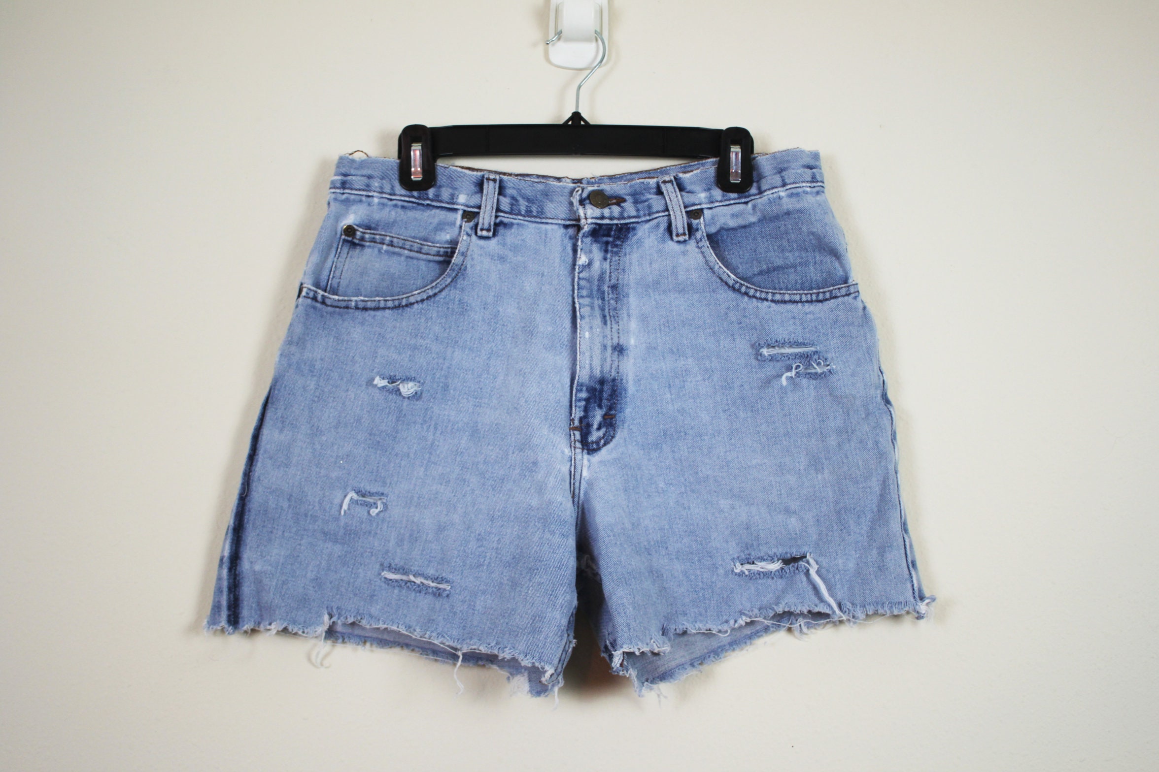 [CKJ] 90s Fit 3Inch Destroyed White Denim Shorts ★大人気★ Slim Fit Ripped Detail Women's Denim Shorts -S47974Z8-Q6K