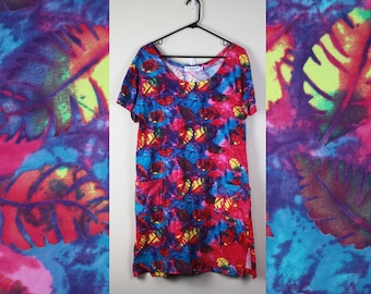 Vintage 1990s Rainbow Tie Dye T-Shirt Dress, Size Small