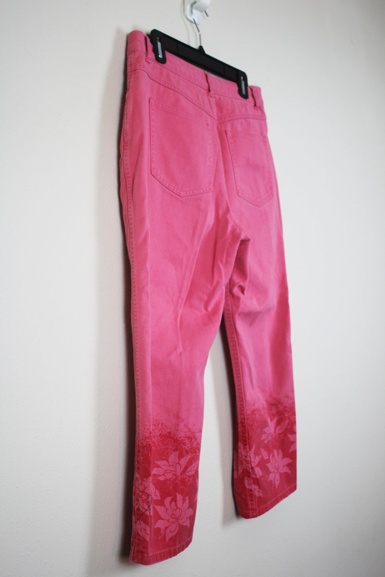 Vintage 2000s Pink Tropical Capri Pants, Size Large image 5