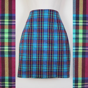 Vintage 90s Plaid Mini Skirt, Size Extra Small
