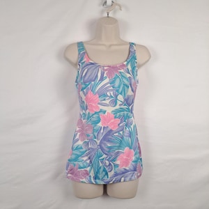 Vintage 80s Pastel Floral Swimsuit, Size Medium