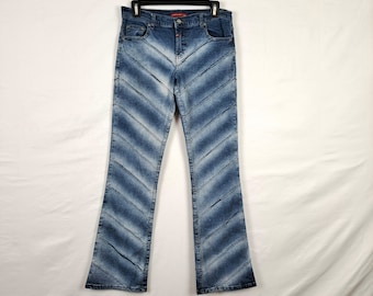 Vintage 2000er Jahre Low Rise Chevron Streifen Flare Jeans, Größe S