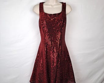 Vintage 90s Red Metallic Sequin Mini Dress