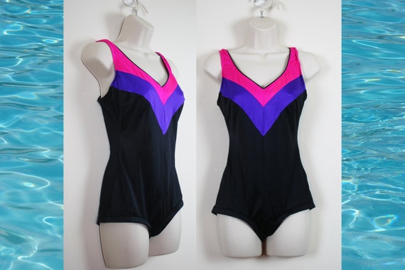 Vintage 1980s V-Stripe Swimsuit, Size Medium - image 1