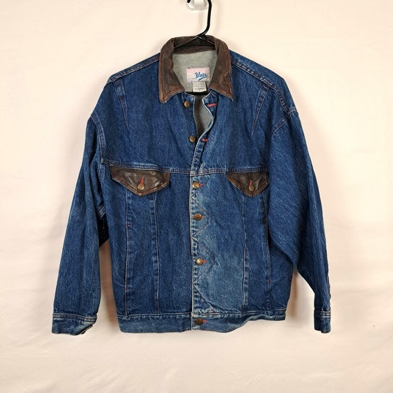 Vintage 80s Denim & Leather Jacket - Etsy