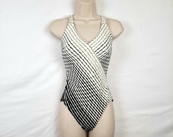 Vintage 80s Black and White One-Piece Swimsuit