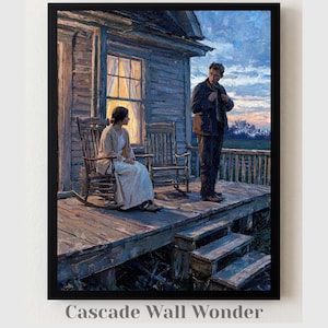 The Send Off, Farmhouse, Couple on Porch Painting Print (Digital Download)