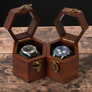 Set of 2 Rosewood Watch Boxes, Hexagon Honeycomb Watch Organizer, Wooden Display Case, Gift for Him, Watch Collector Gift