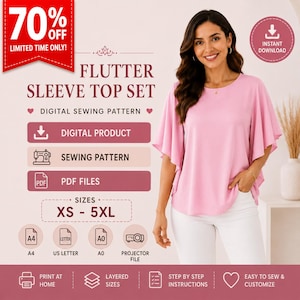 Naaipatroon voor een top met ruchesmouwen | Damesblouse, XS-5XL (PDF-download)