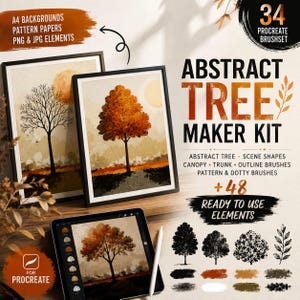 Abstract Tree Maker Kit for Procreate | 34 Brushes, 48 Elements (Digital Download)