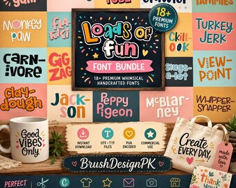 Loads of Fun Font Bundle | 18+ Whimsical Handcrafted Fonts (Instant Download)