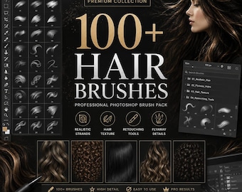 Photoshop Hair Brushes Pack | Realistic Strands, Texture, Retouching (Digital Download)