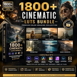 1800+ Cinematic LUTs Bundle | Color Grading Presets for Video & Photo (Digital Download)
