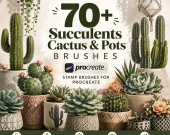 70+ Cactus Succulent Procreate Brushes, Plant Pot Stamps (Digital Download)