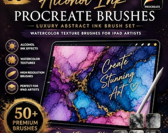50+ Alcohol Ink Procreate Brushes | Luxury Abstract Watercolor Textures (Digital Download)