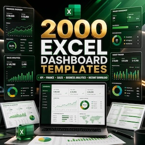 Pakiet 2000 szablonów pulpitu nawigacyjnego w programie Excel | KPI, finanse, sprzedaż, analityka (wersja cyfrowa do pobrania)