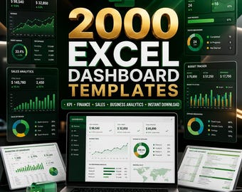 2000 Excel Dashboard Templates Bundle | KPI, Finance, Sales, Analytics (Digital Download)