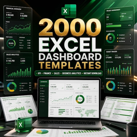 2000 Excel Dashboard Templates Bundle | KPI, Finance, Sales, Analytics (Digital Download)