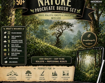 50+ Nature Procreate Brushes | Foliage, Trees, Textures, Stamps (Digital Download)