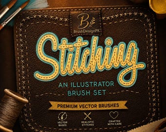 Stitching Brushes for Adobe Illustrator | Sewing, Embroidery Vector Brushes (Digital Download)
