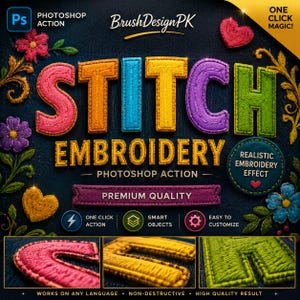 Realistic Embroidery Photoshop Action | Logo Text Stitch Effect (Digital Download)