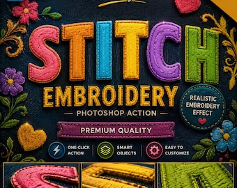 Realistic Embroidery Photoshop Action | Logo Text Stitch Effect (Digital Download)