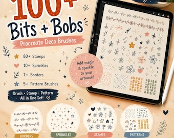 100+ Procreate Deco Brushes, Stamps, Borders, Sprinkles (Digital Download)