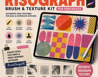 Procreate Risograph Brush Kit | Authentic Riso Grain, Halftone Textures (Digital Download)