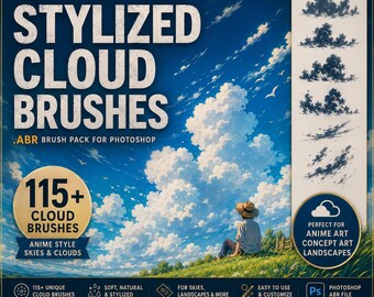 115+ Anime Cloud Photoshop Brushes | Ghibli Inspired Stylized Sky Pack (Digital Download)