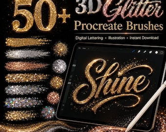50+ 3D Glitter Procreate Brushes | Digital Lettering, Illustration (Digital Download)