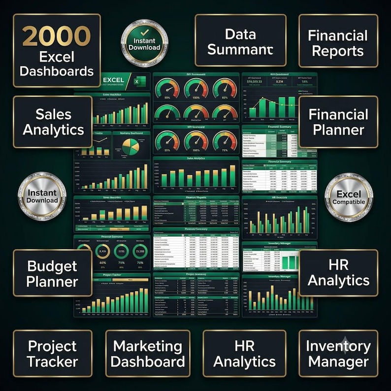 2000 Excel Dashboard Templates Bundle | KPI, Finance, Sales, Analytics (Digital Download) image 6