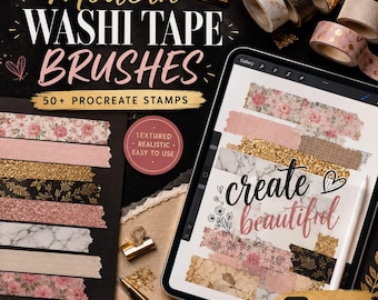 Procreate Washi Tape Brushes | Glitter, Marble, Linen Textures (Digital Download)