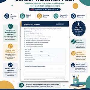 Autism School Transition Workbook, Sensory-Friendly SEN Printable PDF, Visual Schedules & School Anxiety Support UK