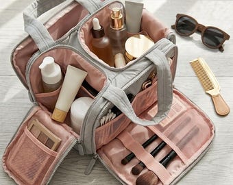 Neceser con letras personalizadas bordadas, neceser compartimentado, bolsa de viaje portátil de gran capacidad, regalo para damas de honor.