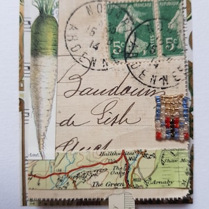 COLLAGE DEL ARTISTA CON zanahoria heredada y tema de mensajes: apertura para revelar un corazón y texto escrito a mano