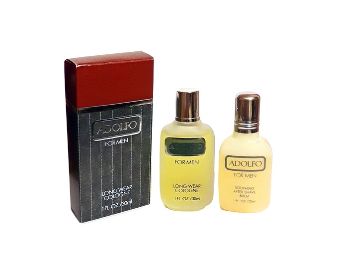 Vintage 1980s Adolfo for Men by Adolfo Frances Denney 1 oz Cologne and 1 oz After Shave Balm Splash Discontinued Perfume