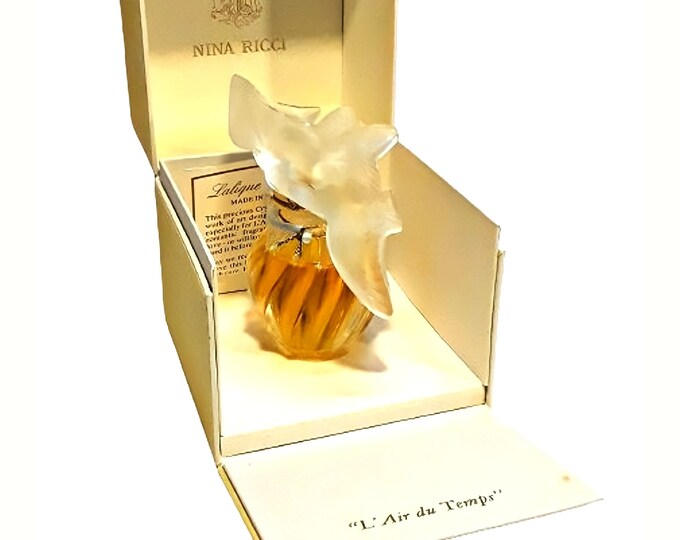 Vintage L'Air du Temps Perfume by Nina Ricci 1 oz Crystal Double Dove Stopper Lalique with Box SEALED Bottle