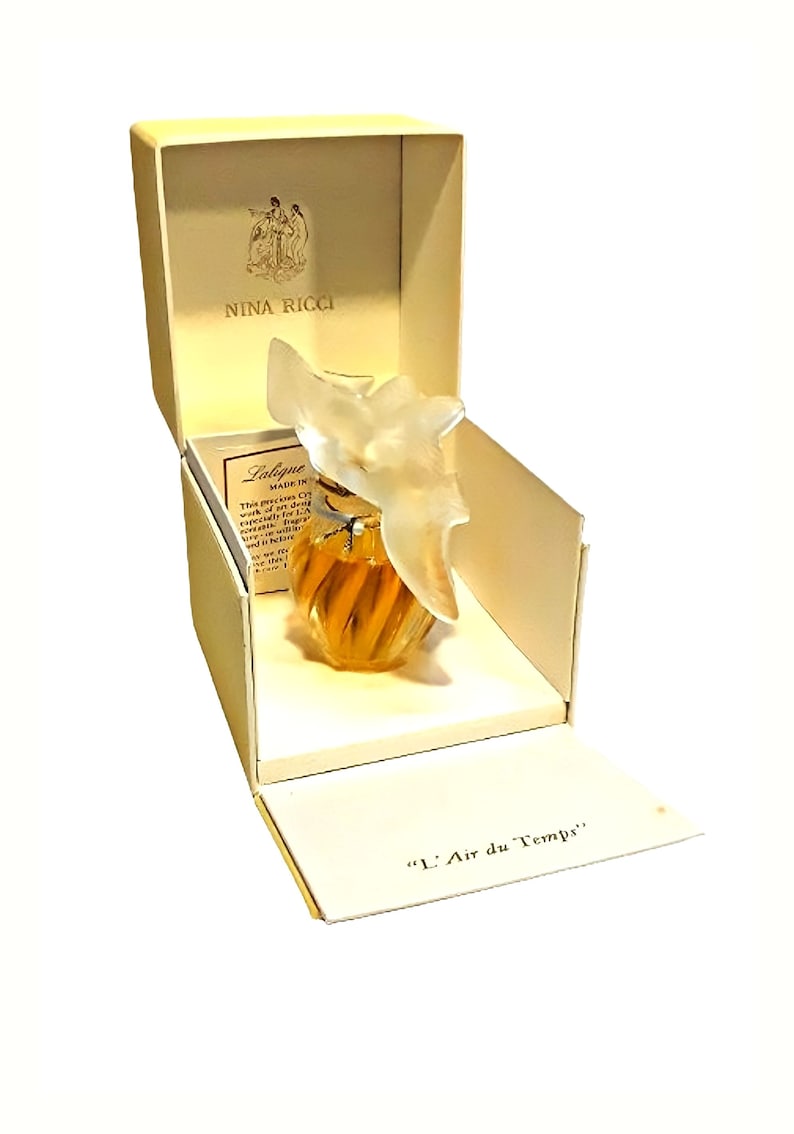 Vintage L'Air du Temps Perfume by Nina Ricci 1 oz Crystal Double Dove Stopper Lalique with Box SEALED Bottle image 1