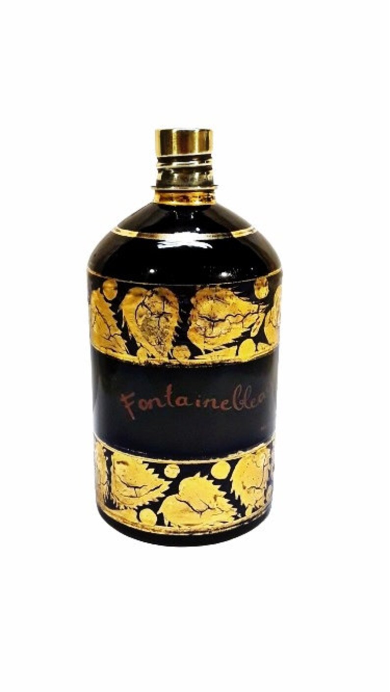 Antique Fontainebleau Perfume Industria Argentina Vintage 1920s Locion Bottle Gilded Black Glass Art Deco image 2