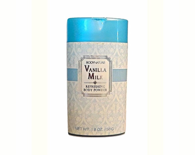 Vintage Vanilla Milk by Body Nature 1.8 oz Perfumed Talcum Powder 1990s Shaker Canister
